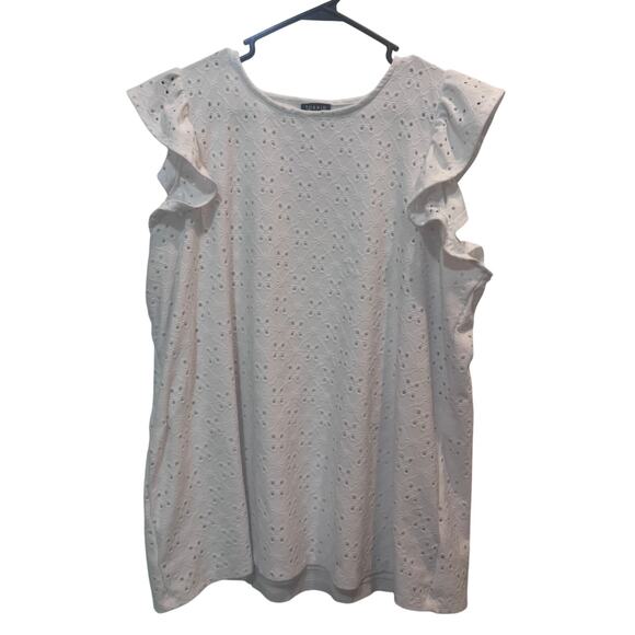 Torrid Pullover Boho Y2K Eyelet Jersey Crew Neck Ruffle Blouse White Top Size 2X - Picture 3 of 8